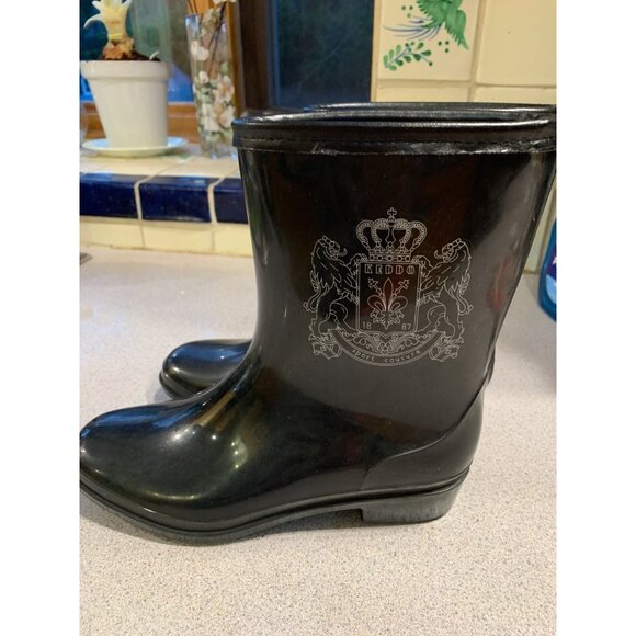 Keddo Black Rubber Waterproof Pull On Rain Boots With Crest Design Women’s 5.5 - Picture 4 of 6